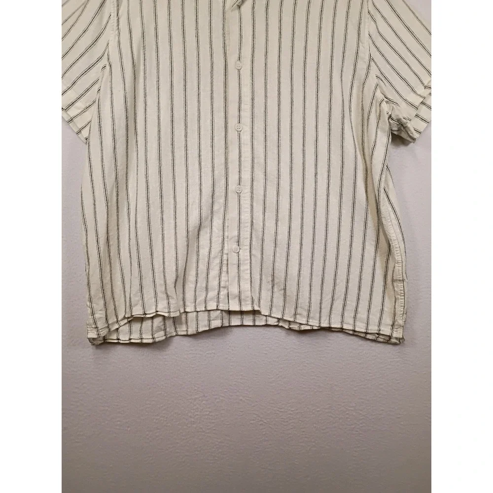 Coastal Banana Republic Mens XXL White Black Striped Linen Blend Camp Shirt